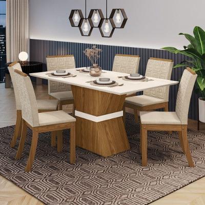 Conjunto Sala De Jantar Tampo Mdf Canto Reto 120 Cm 04 Cadeiras Nadia Casa 812 Nature Com Off White E Linho
