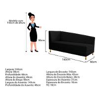 Recamier 160Cm Lado Esquerdo Suede Preto