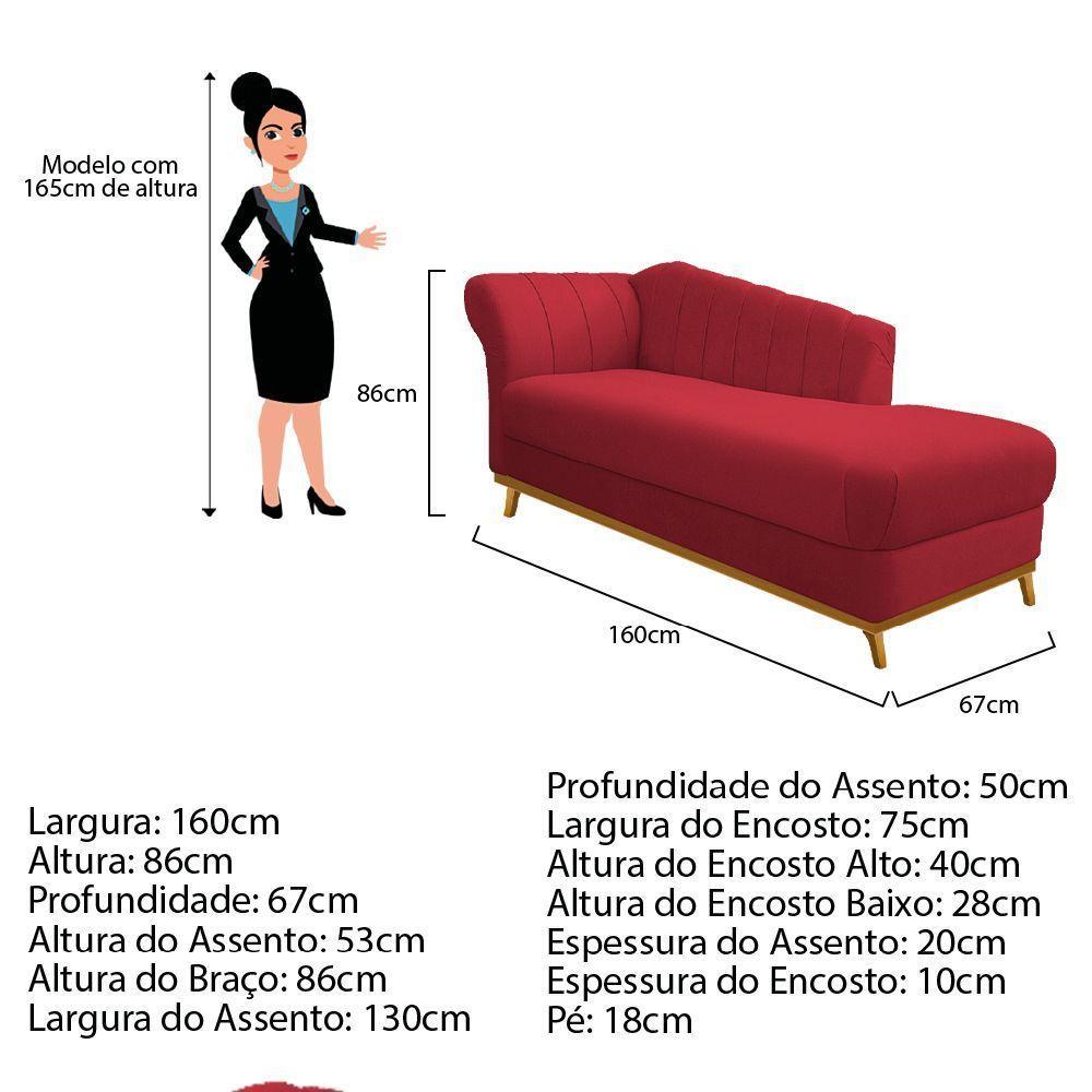 Recamier 160Cm Lado Esquerdo Suede Vermelho - 3