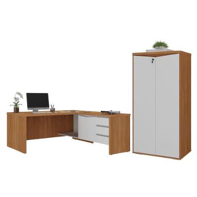 Mesa Em L Com Armário 2 Portas Manaus Freijó Branco