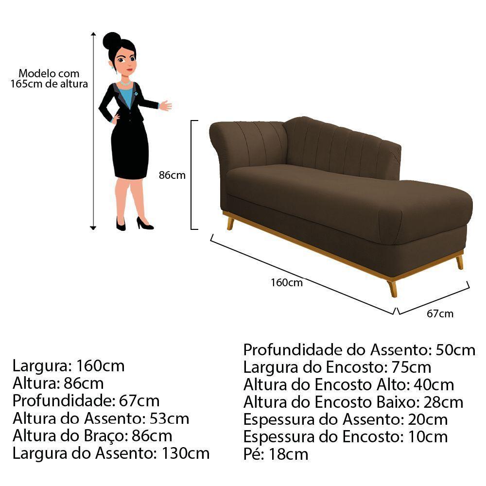 Recamier 160Cm Lado Direito Suede Marrom - 3