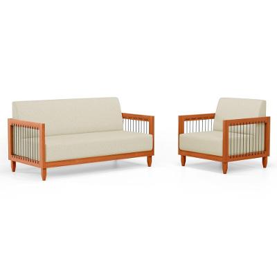 Kit Poltrona E Sofá Varanda Samoa Madeira Maciça Com Cordas Náutica Linho Pérola - Abmaza