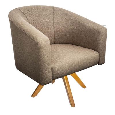 Poltrona Luiza Linho Tabaco Base Madeira