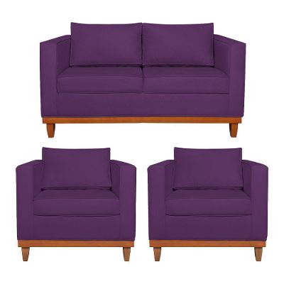 Kit Sofá 2 e 3 Lugares e 2 Poltronas Europa 180cm Conforto e Elegância Suede Roxo