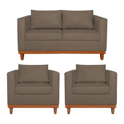 Kit Sofá 2 e 3 Lugares e 2 Poltronas Europa 180cm Conforto e Elegância Suede Marrom