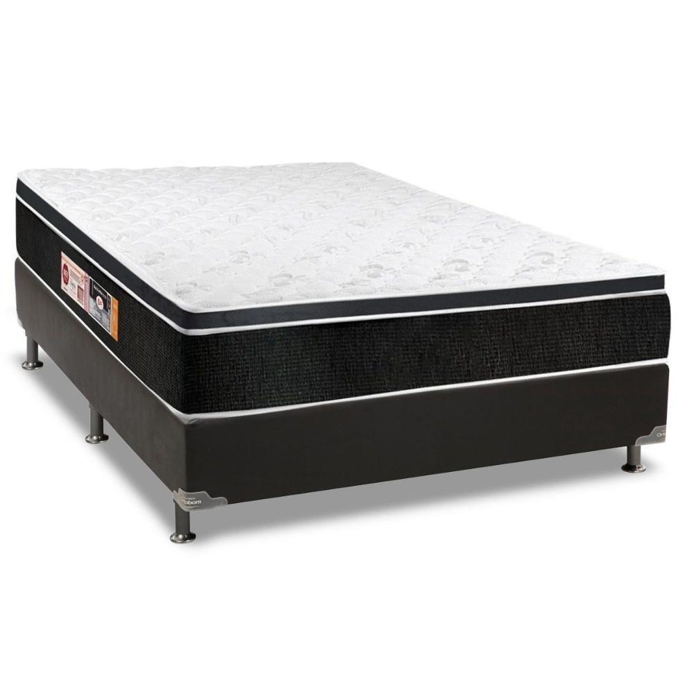 Cama Box Casal: Colchão Espuma D33 Castor Black e White Double Face + Base CRC Suede Black(138x188) - 1