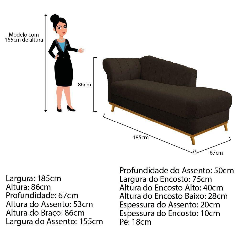 Recamier 185Cm Lado Esquerdo Corano Marrom - 3