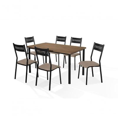 Jogo De Mesa Aço Nobre 6 Cadeiras Titanium Tampo Nogal Tubo Preto