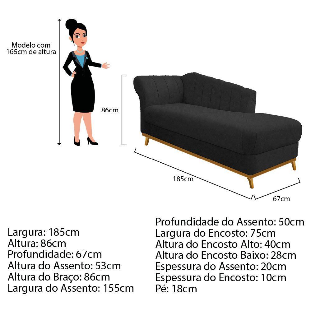 Recamier 185Cm Lado Esquerdo Corano Preto - 2