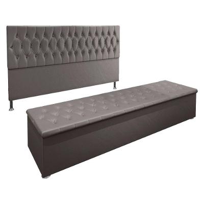 Kit Cabeceira e Calçadeira Baú King 1,95m Suede Cinza