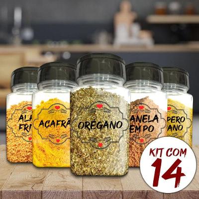 Pote Tempero Kit Potes+24 Etiquetas Adesivas Porta Condimento Q170 Titulo 14 Potes+etiqueta Transparente
