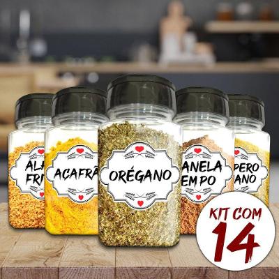 Pote Tempero Kit Potes+24 Etiquetas Adesivas Porta Condimento Q170 Titulo 14 Potes + Etiqueta Branca