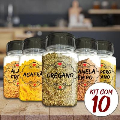 Pote Tempero Kit Potes+24 Etiquetas Adesivas Porta Condimento Q170 Titulo 10 Potes+etiqueta Transparente