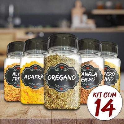 Pote Tempero Kit Potes+24 Etiquetas Adesivas Porta Condimento Q170 Titulo 14 Potes + Etiqueta Preta