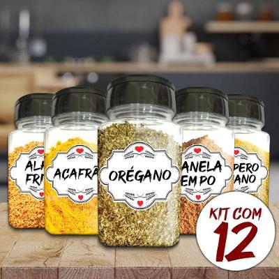 Pote Tempero Kit Potes+24 Etiquetas Adesivas Porta Condimento Q170 Titulo 12 Potes + Etiqueta Branca