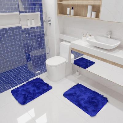 Kit Tapete Banheiro Felpudo Peludo Azul 40 X 60 Cm
