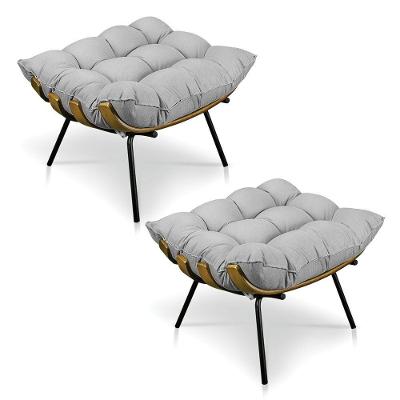 Kit 2 Puffs Costela Suede Cinza Base Metálica Pallazio