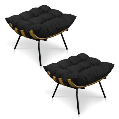 Kit 2 Puffs Costela Veludo Preto Base Metálica Pallazio