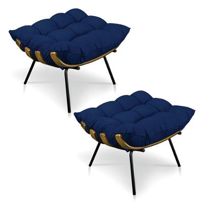 Kit 2 Puffs Costela Veludo Azul Marinho