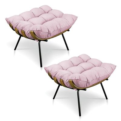 Kit 2 Puffs Costela Suede Rosa Bebê Base Metálica Pallazio