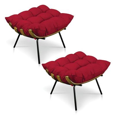 Kit 2 Puffs Costela Suede Vermelho Base Metálica Pallazio