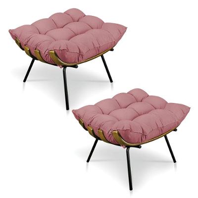 Kit 2 Puffs Costela Veludo Rosê Base Metálica Pallazio
