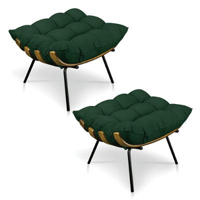 Kit 2 Puffs Costela Veludo Verde Base Metálica Pallazio