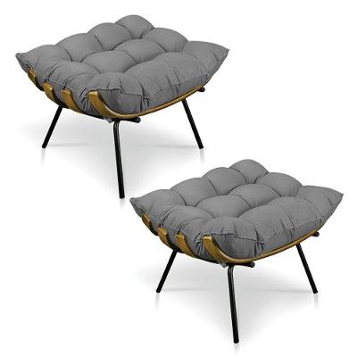 Kit 2 Puffs Costela Veludo Grafite Base Metálica Pallazio