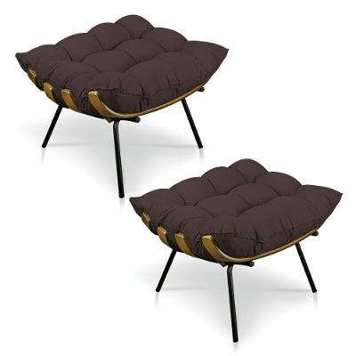Kit 2 Puffs Costela Veludo Marrom Base Metálica Pallazio