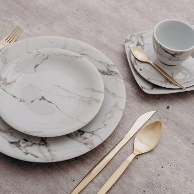 Conjunto De Xícara De Chá Com Pires 06 Peças Mármore Cinza