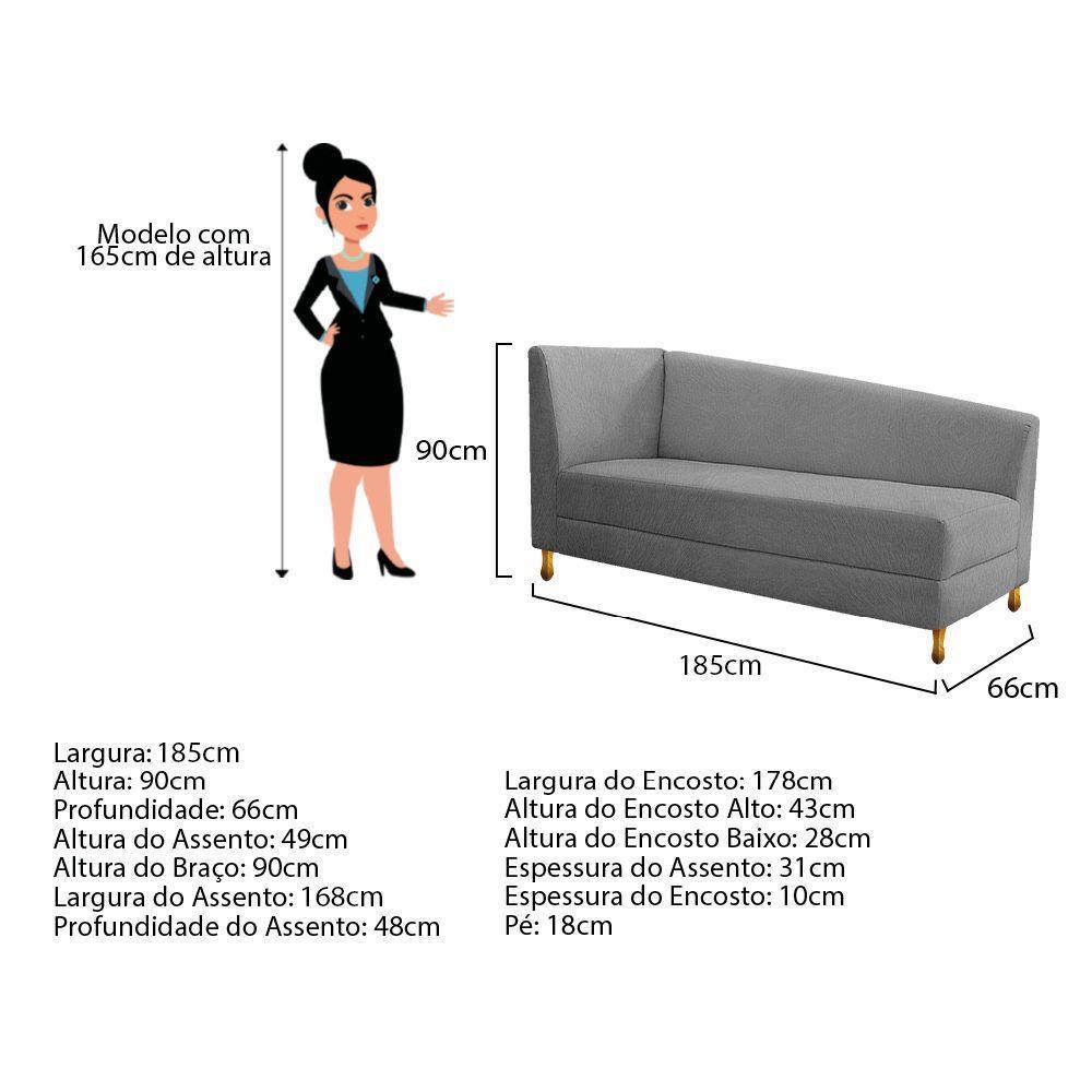 Recamier 185Cm Lado Direito Suede Cinza - 3