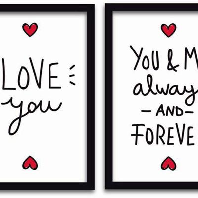 Quadros Decorativos 2 peças 20x30 Love Moldura Preta