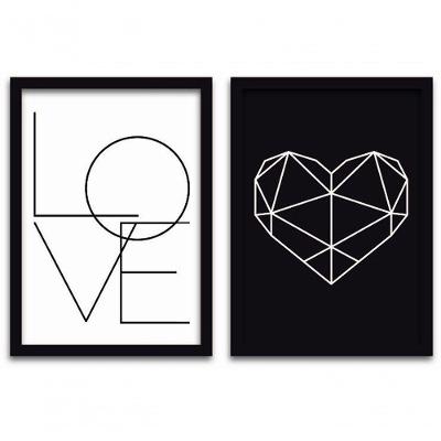 Conjunto Quadros Decorativos 2pçs 40x60 Love 2 Moldura Preta