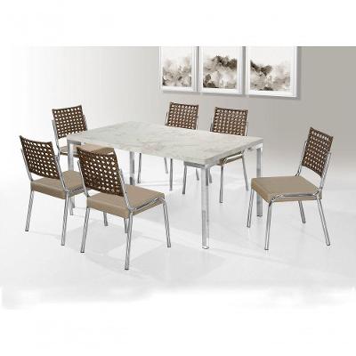 Conjunto Mesa Inovare Cromado Rt 1,60X0,90 Mdp E Cadeira Nobre Junco Cromado