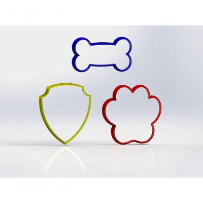 Cortador Kit Patrulha Canina - Pata Osso Escudo Tamanho 7 Cm