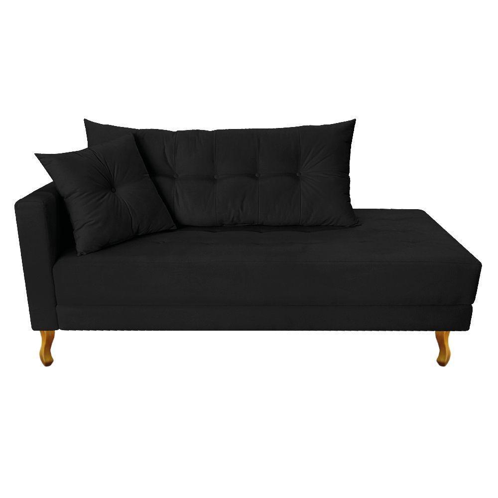 Recamier Azura 140cm Com Almofada Lado Direito Suede Cor Preto - 1