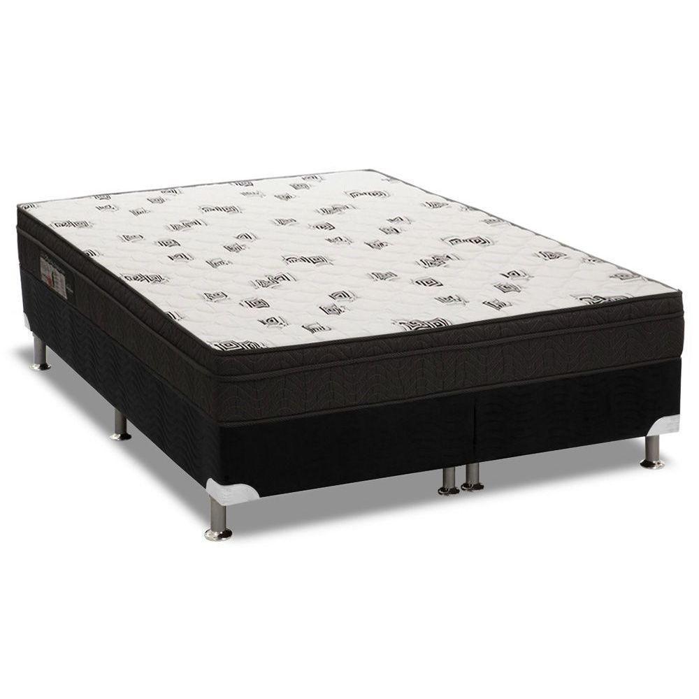 Cama Box Queen: Colchão Espuma Ortobom D45 Light + Base CRC Suede Black(158x198) - 1
