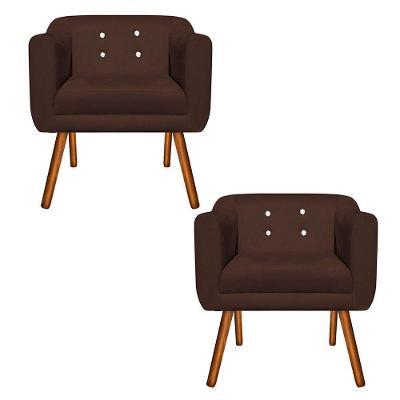 Kit 02 Poltronas Julia Suede Marrom