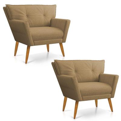 Kit 02 Poltronas Anitta Linho Bege A32 Pés Palito Castanho