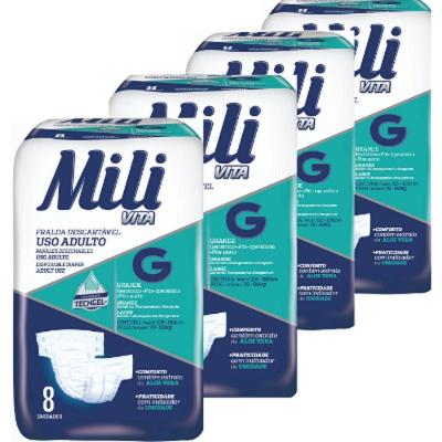Fralda Geriatrica Mili Vita Adulto Tamanho G 4 Pacotes De 8 Un