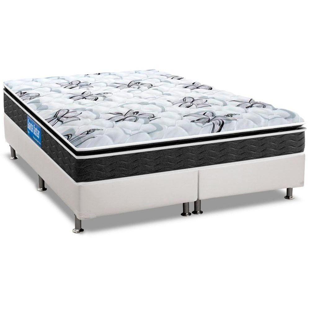 Cama Box Queen: Colchão Espuma Probel D40 Guarda Costas Premium Hiper Firme + Base CRC Courano White(158x198) - 1