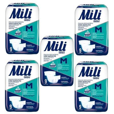 Fralda Geriátrica Adulto Mili Vita Tam M 5 Pacotes Com 9 Fraldas
