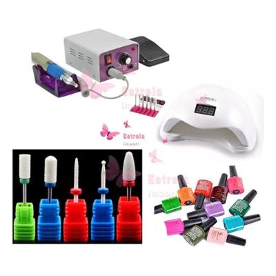 Kit Cabine Unha Lixadeira Elétrica Brocas Cerâmica Esmalte
