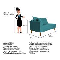 Recamier Azura 140cm Com Almofada Lado Direito Suede Cor Azul Turquesa