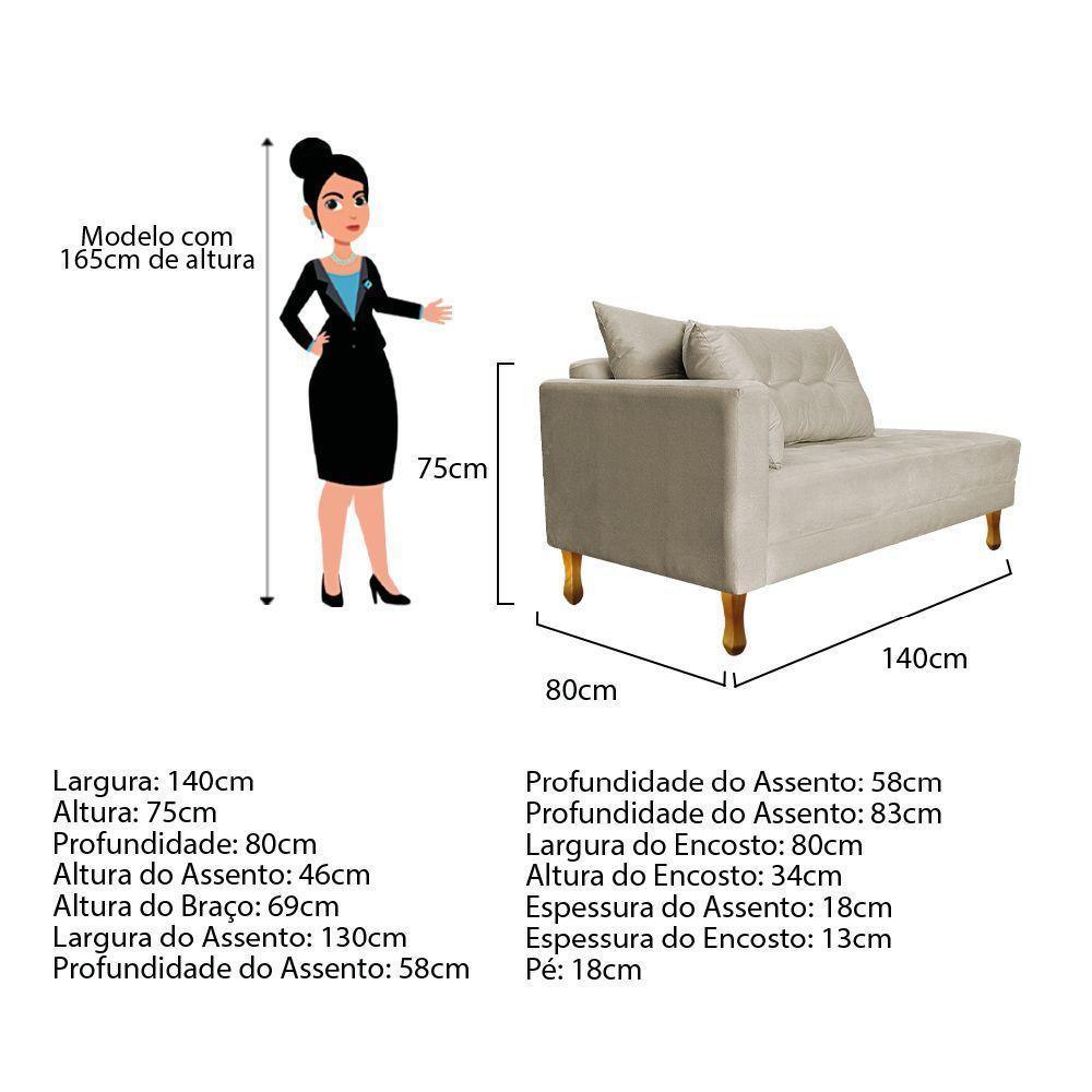 Recamier Azura 140cm Com Almofada Lado Direito Suede Cor Bege - 4