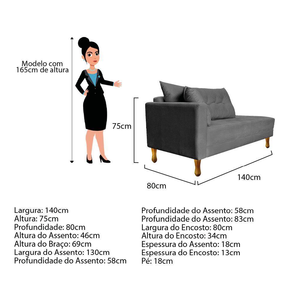 Recamier Azura 140cm Com Almofada Lado Direito Suede Cor Cinza - 4