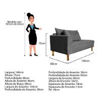 Recamier Azura 140cm Com Almofada Lado Direito Suede Cor Cinza