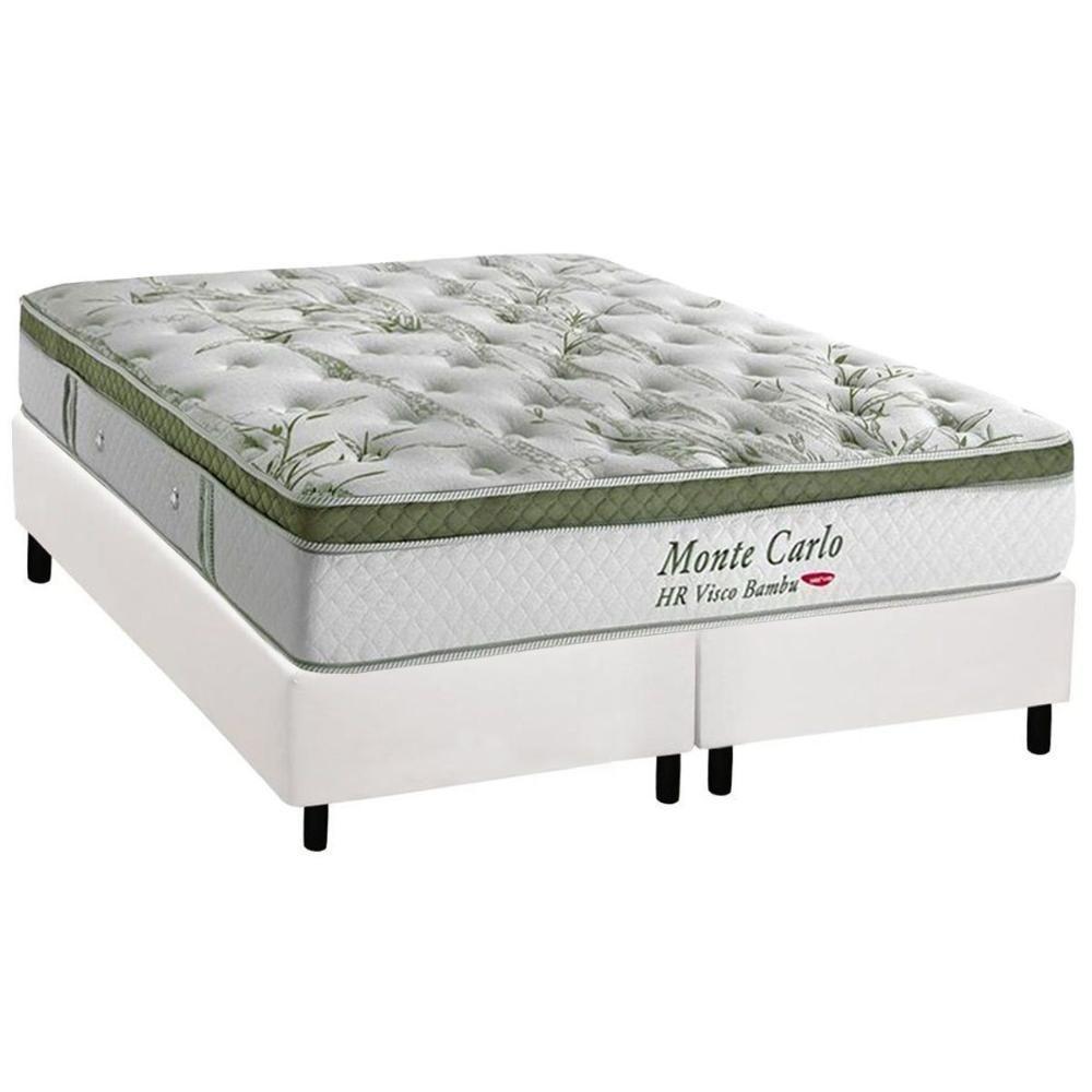 Cama Box King: Colchão Molas Ensacadas Herval MasterPocket Monte Carlo HR Visco + Base CRC Courano Branco(193x203) - 1
