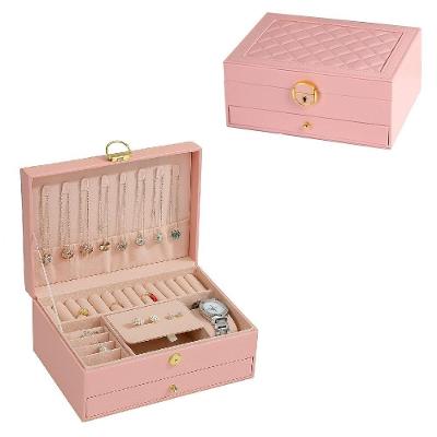 Maleta Porta Joias Organizador Gaveta 2 Andares Brincos Aneis Pulseiras Relogio Viagem Rosa Praticidade Total E Eleganci