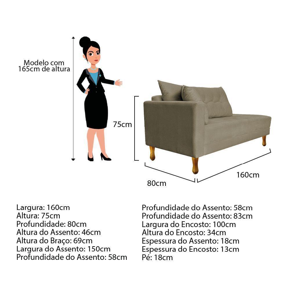 Recamier Azura 160cm Com Almofada Lado Direito Linho Cor Bege - 4